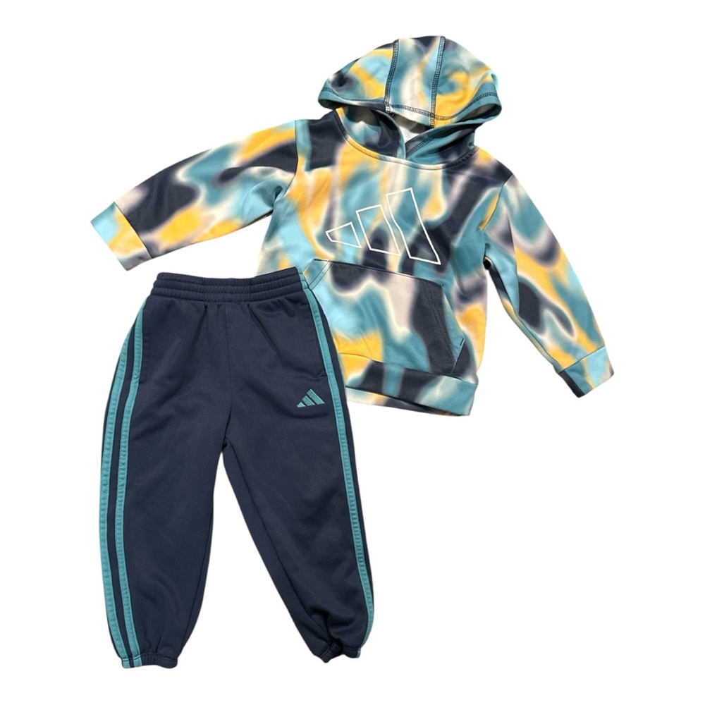 Adidas Little Boys Printed Polyester Fleece Pullover Hoodie and Jogger‎ Pants 2T